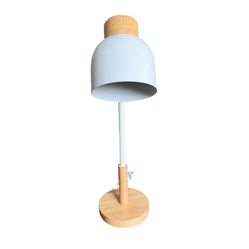 Modern Wood & White Desk Lamp USB Powered Adjustable Gooseneck Table Light