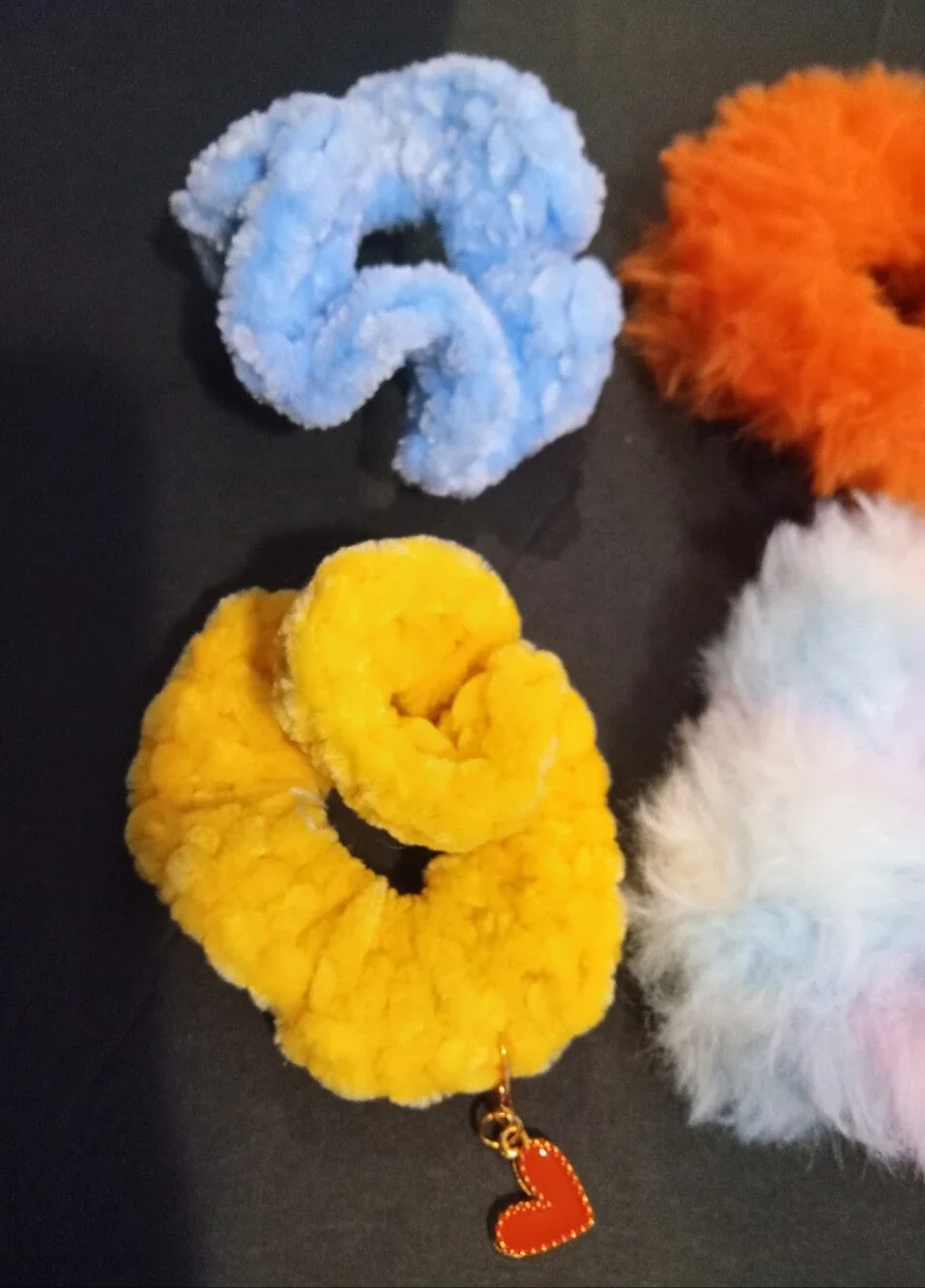 Kids Plush Fur Scrunchie Set - Pastel Multicolor, Orange, Yellow, Light Blue