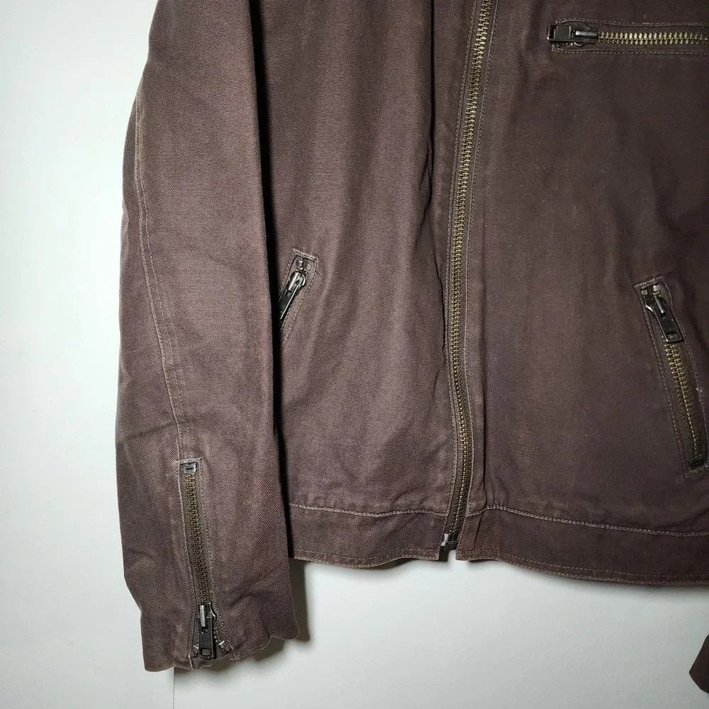 7 For All Mankind Canvas Jacket Mens L Brown Quilted Lining Full Zip Moto Wester