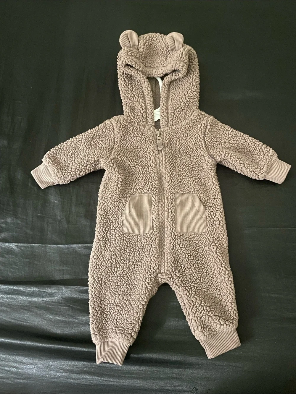 Carter's Taupe Teddy Sherpa Hooded One-Piece