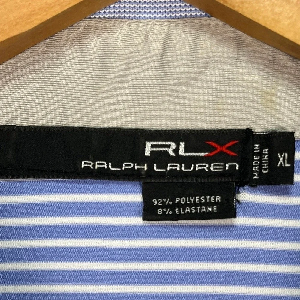 RLX Ralph Lauren Polo Shirt Mens XL Blue White Striped Short Sleeve Performance‎