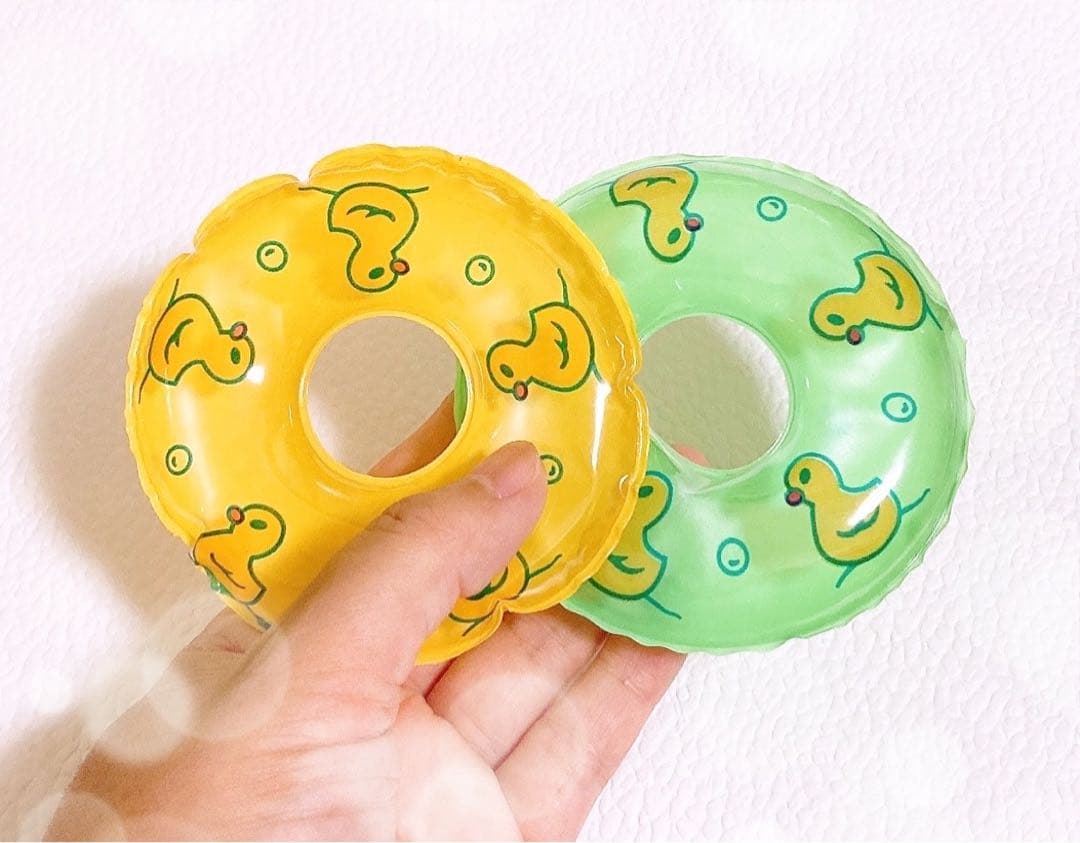 Miniature Duck Pattern Inner Tube Set of 2 Yellow and Yellow-Green for Dollhouse Dolls