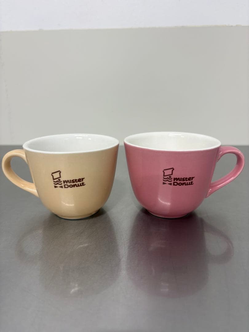 Mister Donut Ceramic Cup Pair Set - Beige & Pink